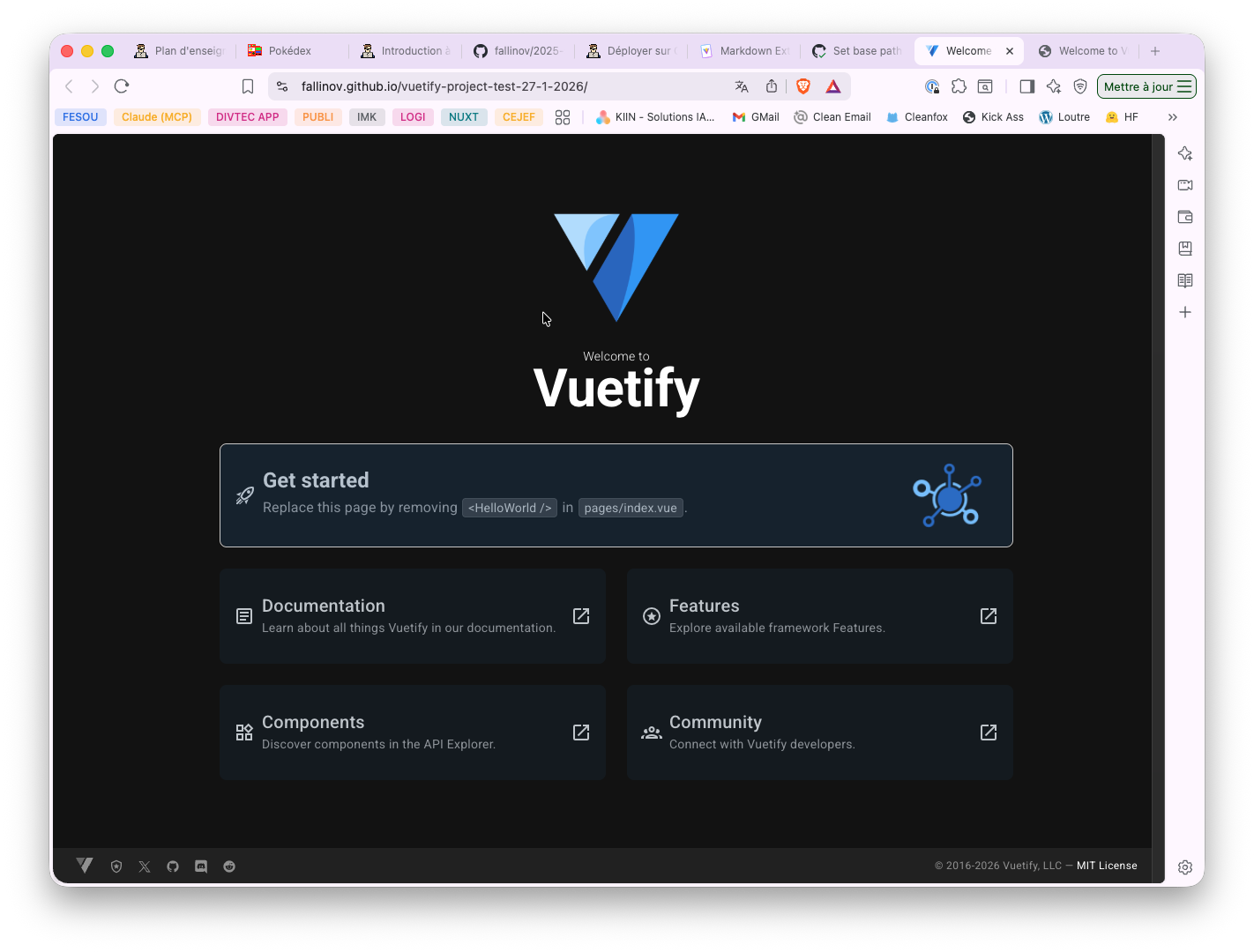 Application Vuetify publiée sur GitHub Pages